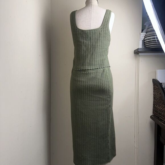 NWT Marled Reunited Olive Green Crochet Halter Top Skirt Set Size Medium NEW - Picture 8 of 11